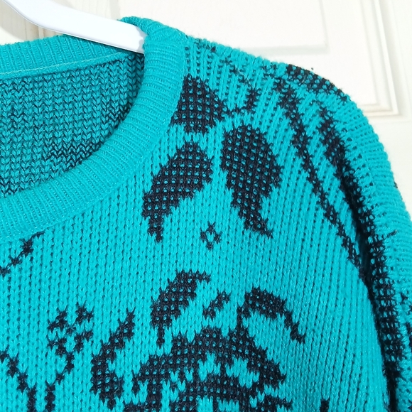 Vintage Retro 80's Teal Black Sweater - Picture 6 of 8